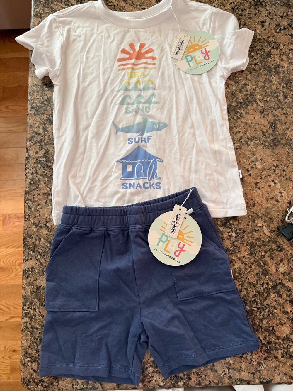 Little Sleepies White Tee & Navy Blue Shorts Matching Set